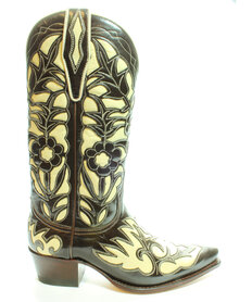 Sendra Boots 5529 Judi Brown Ladies Western Bohemian Ibiza Snip Toe Straight Heel Floral Pattern Pull Straps