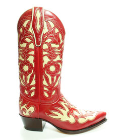 Sendra Boots 5529 Judi Red Ladies Boots Western Bohemian Ibiza Pointed Toe Straight Heel Floral pattern Pull Straps