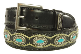 Sendra Belt 7605 Black Ladies Men Belt Cowboy Western Ibiza Bohemian 4cm Wide Jeans Trouser Belt Conchos Turquiose Interchangeable Buckle