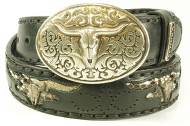 Sendra Belt 8322 Black Ladies Men Buckle Belt Cowboy Western Gipsy Ibiza 4cm Wide Jeans Trouser Belt Changeable Buckle Python Longhorn Skull