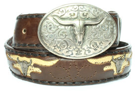 Sendra Belt 8322 Brown Ladies Men Buckle Belt Cowboy Western Gipsy Ibiza 4cm Wide Jeans Trouser Belt Interchangeable Buckle Python Longhorn Skull