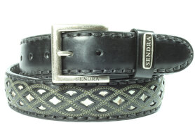 Sendra Belt 8680 Black Ladies Men Belt Python Inlay Colored Decorative Stitching changeable Buckle Cowboy Western Ibiza Bohemian 4cm Wide Jeans Belt