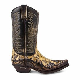 Sendra Boots 3241 Cuervo Antic Mens Boots Python Cowboy Western Boots Slanted Heel Leather sole Pointed Toe Vintage Look Genuine leather