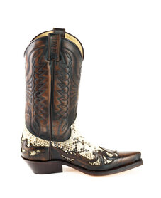 Mayura Boots 1935P Brown/ Natural Python Pointed Cowboy Western Boots Slanted Heel Straight Shaft Pull Loops Goodyear Welted