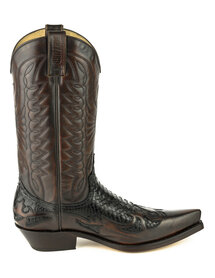 Mayura Boots 1935P Brown/ Black Python- Pointed Cowboy Western Boots Slanted Heel Straight Shaft Pull Loops Goodyear Welted