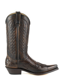 Mayura Boots 1935P Brown/ Rust Brown Python Pointed Cowboy Western Boots Slanted Heel Straight Shaft Pull Loops Goodyear Welted