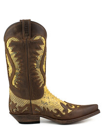 Mayura Boots 2567P Brown/ Camel Sand Python Pointed Cowboy Western Boots Slanted Heel Straight Shaft Pull Loops Goodyear Welted