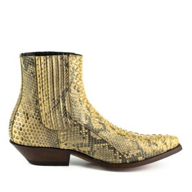 Mayura Boots 2575 Camel Python Pointed Western Men's Ankle Boot Wedge Heel Elastic Closure 