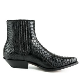 Mayura Boots 2575 Black Python Pointed Western Men's Ankle Boot Wedge Heel Elastic Closure 