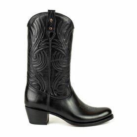 Mayura Boots 2526 Black Ladies Boho Western Boots Ornamental Leaf Stitching Round Nose Sloping Heel Soft Smooth Leather 