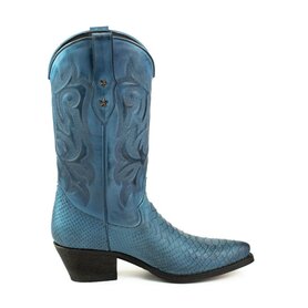 Mayura Boots Alabama 2524 Blue Women Western Boot Python Print Pointed Toe 5 cm Heel High Shaft Genuine Leather