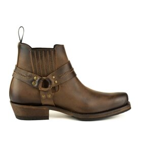 Mayura Boots 1444 Brown/ Biker Cowboy Western Ankle Boot Men women Square Toe Fixed Spur Elastic Closure Vintage oiled Leather