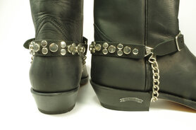 Sendra Ornamental Spur 42 Black-Decorate your boots-Genuine leather-Round Studs- chain below- One size